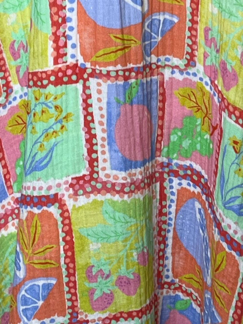 Karlie Fruit Print Gauze Maxi Dress Size Small Cotton Lined Pockets Boho - Picture 8 of 9